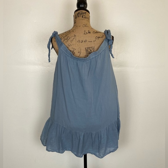 BCBG Max Azria Women's Tunic Top Size L Color Blue Gauze Ruffle Sleeveless - Picture 3 of 9